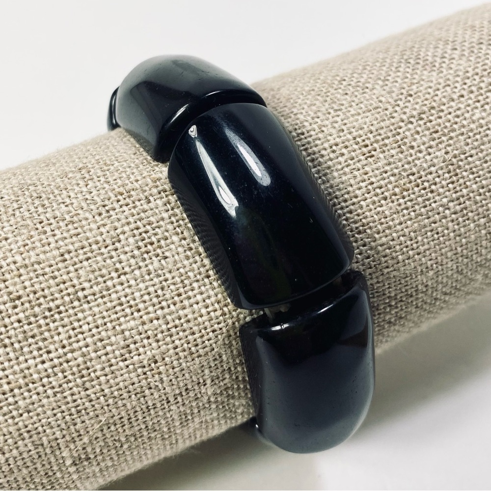 Heavy Black Retro Minimalist Style Glass Stretch Bracelet